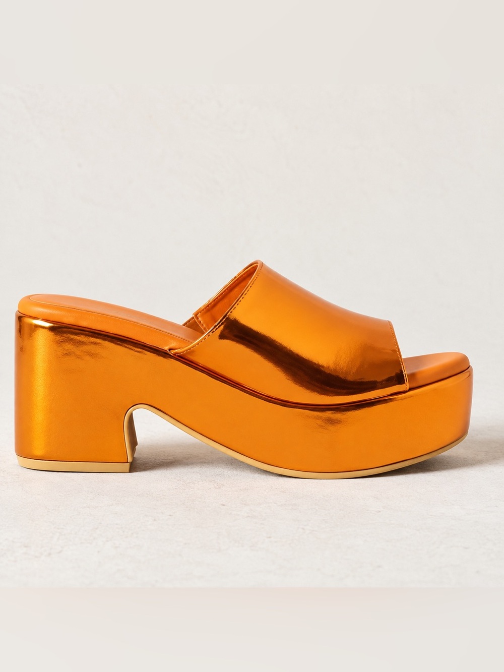 Anthropologie x Matisse Terry Metallic Orange Platform Mules Size 7